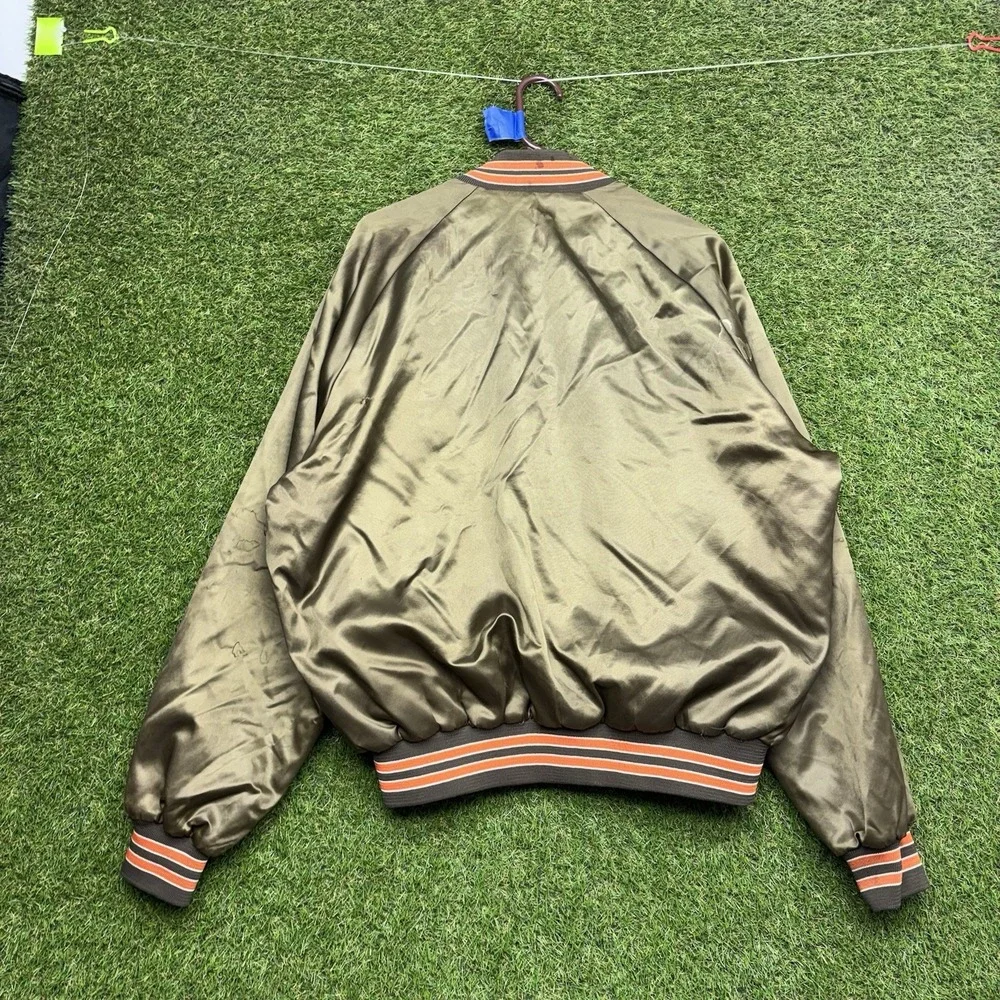 Vintage Cleveland Browns Chalk Line Satin Jacket Mens XL Brown Snap Close 90s